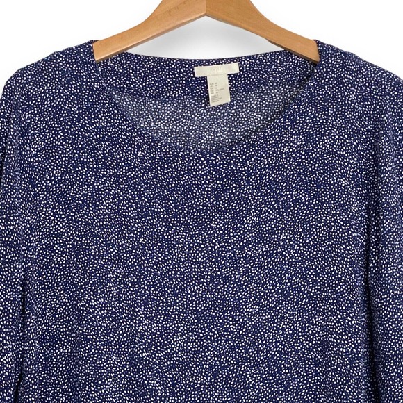 H&M Size 14 Women’s Blouse Top Navy Blue Polkadots print 3/4 sleeve lightweight - Picture 2 of 11